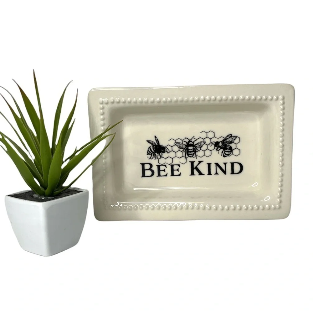 Ashland Ceramic Bee Kind Trinket Tray Cream English Garden‎ New Ring Desk Dish